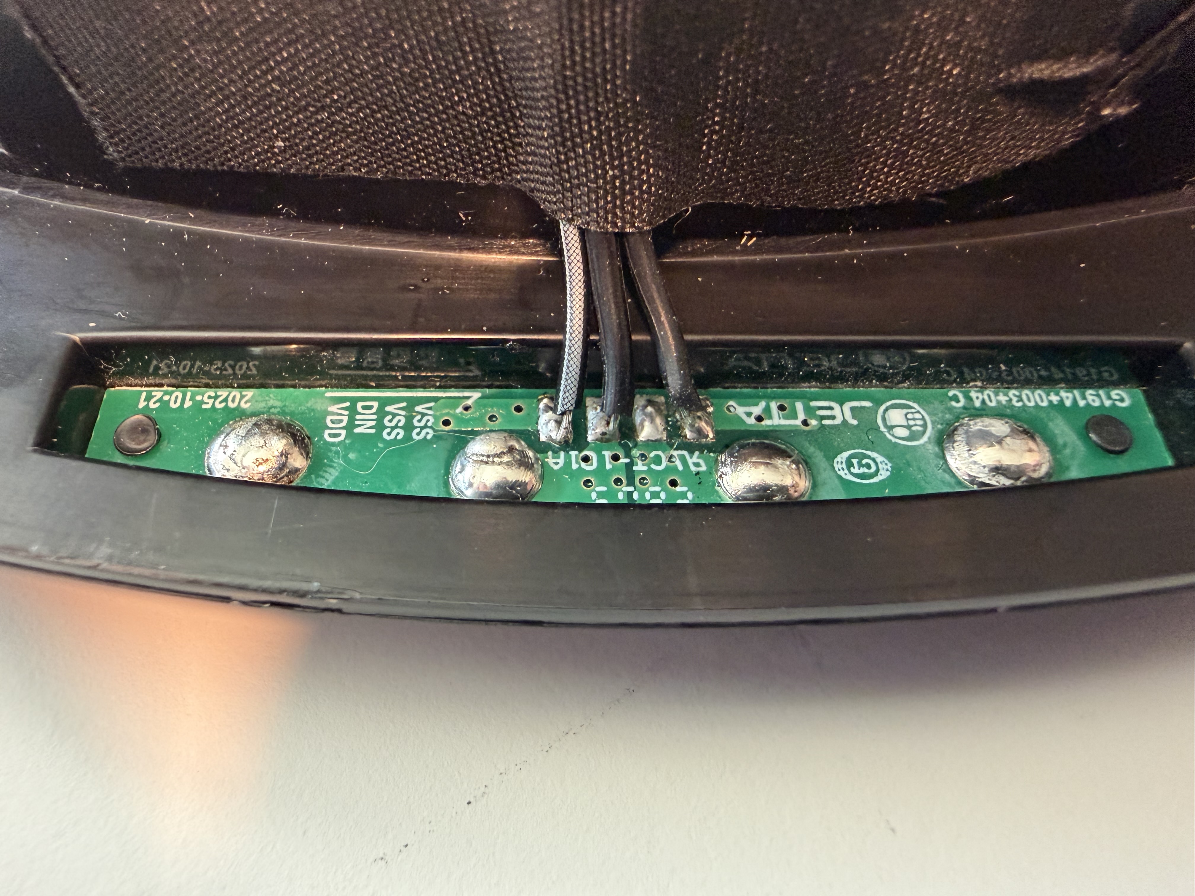 Original cyclotron ribbon wires soldered to the pogo-pin PCB